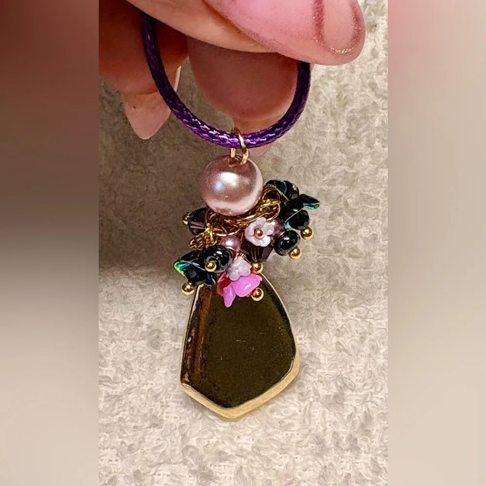 💜Elegant  PURPLE titanium resin druzy and Gold Pendant Necklace - Picture 9 of 9